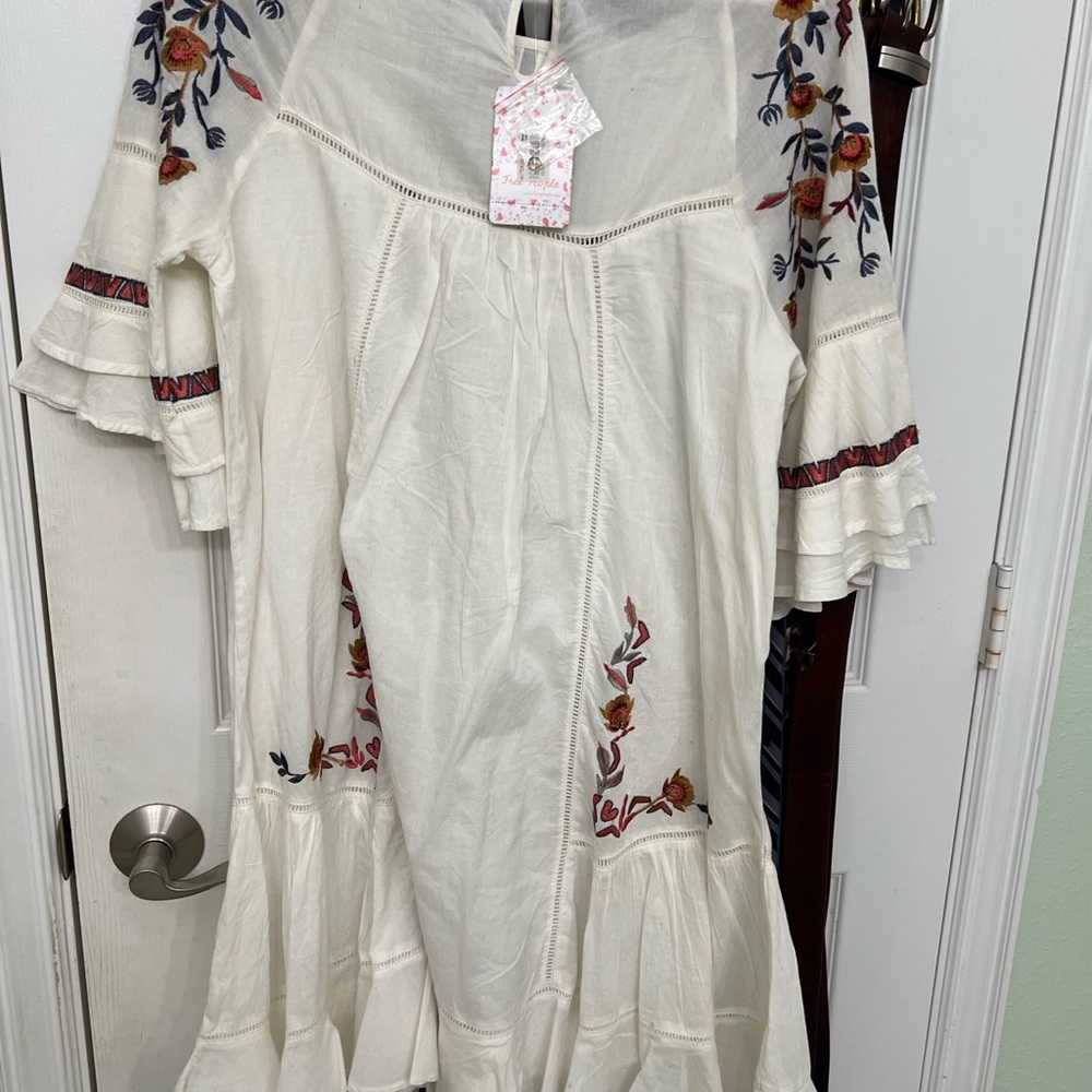 Free People Cream Dress with Floral Embroidery